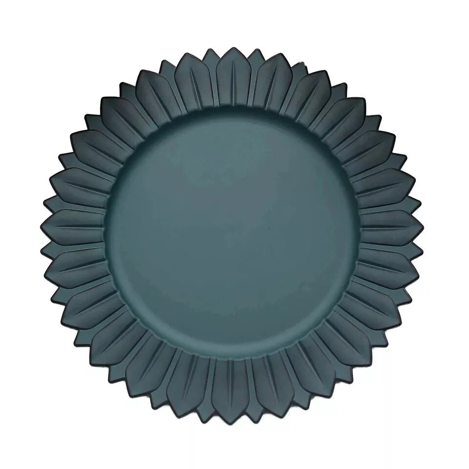 MATTE TEAL 6 Matte 13&#x22; Sunflower Design Plastic Dinner CHARGER PLATES