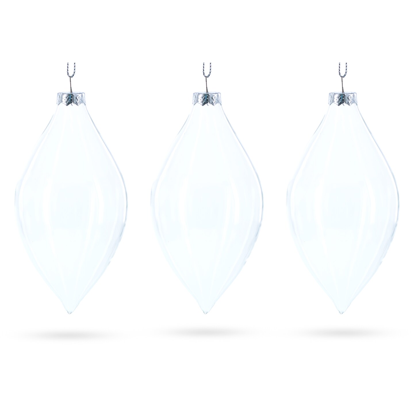 Set of 3 Oval Icicle Clear Glass Christmas Ornament 5.4 Inches (137 mm)