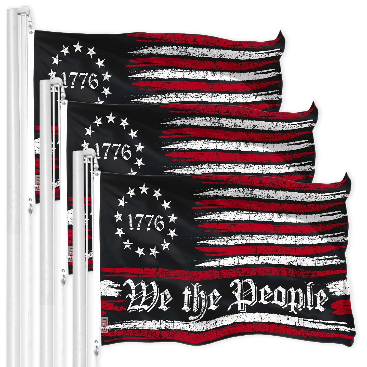 G128 3 Pack: We the People | 3x5 Ft | LiteWeave Pro Series Printed 150D Poly | Historical Flag, Indoor/Outdoor, Vibrant Colors, Brass Grommets, Thicker and More Durable Than 100D 75D