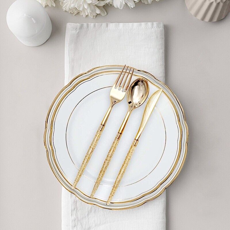 24 Gold Disposable Plastic CUTLERY Spoon Fork and Knife Set