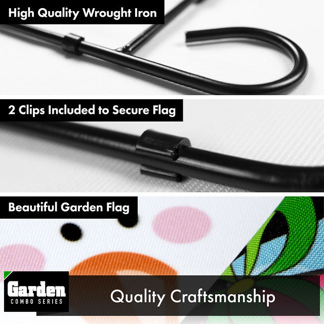G128 Combo Pack: Garden Flag Stand Black 36x16 Inch &#x26; Garden Flag Merry Christmas Penguin with Candy Cane 12x18 Inch