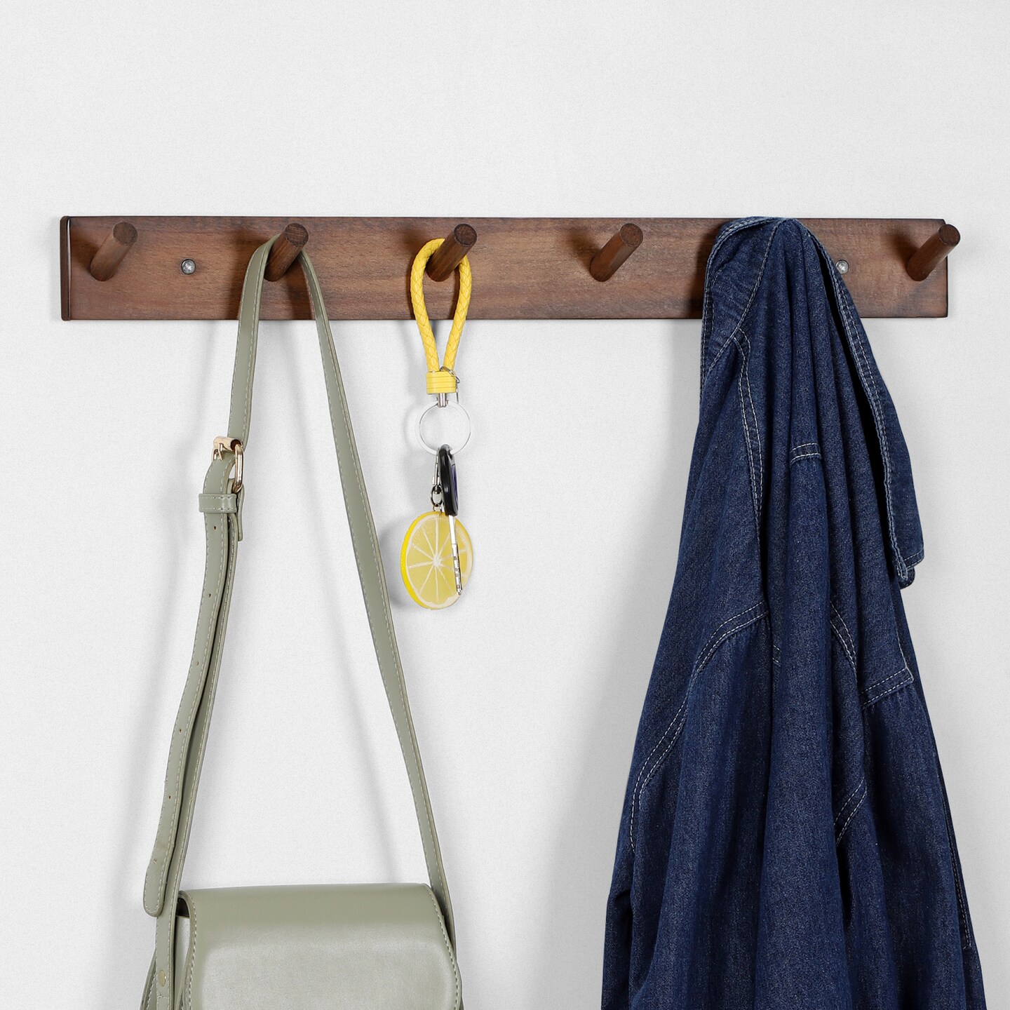 Wall Mounted Wood Coat and Hat Rack, 6 Hooks, Dark Brown