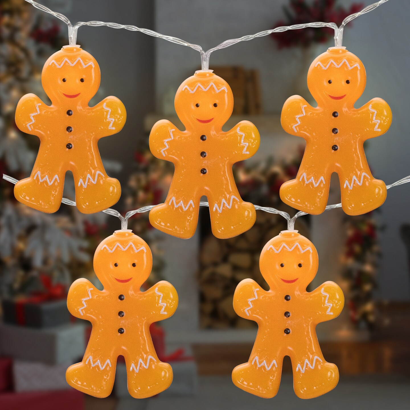 Northlight 10-Count LED Orange Gingerbread Men Christmas Fairy Lights, 4ft, Copper Wire