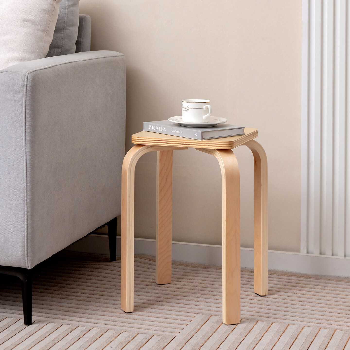 Stackable Stools Set of 4 with Square Top and Rounded Corners - 14&#x22; x 14&#x22; x 18&#x22;