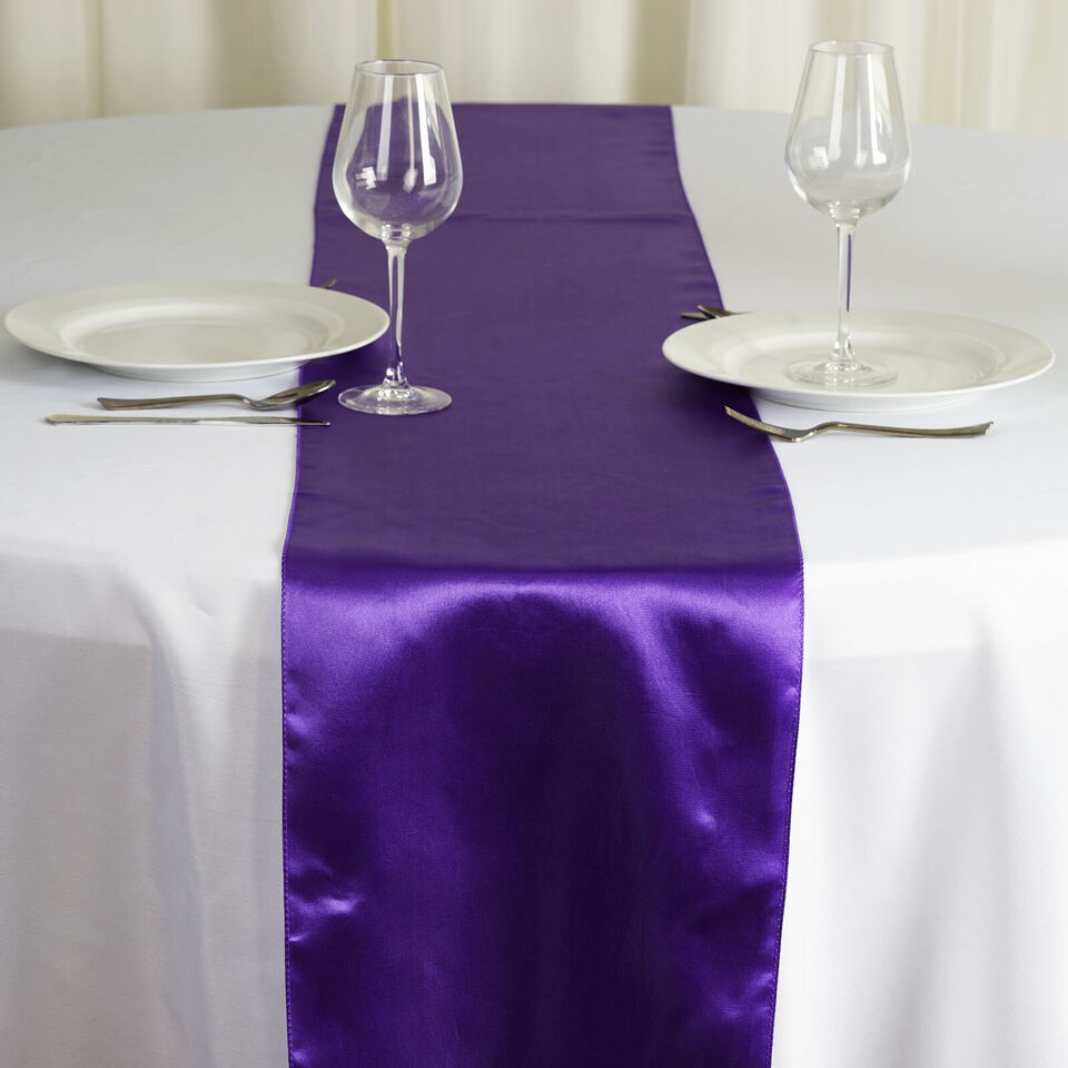 Purple SATIN 12x108&#x22; Table RUNNER Wedding Party Catering Dinner