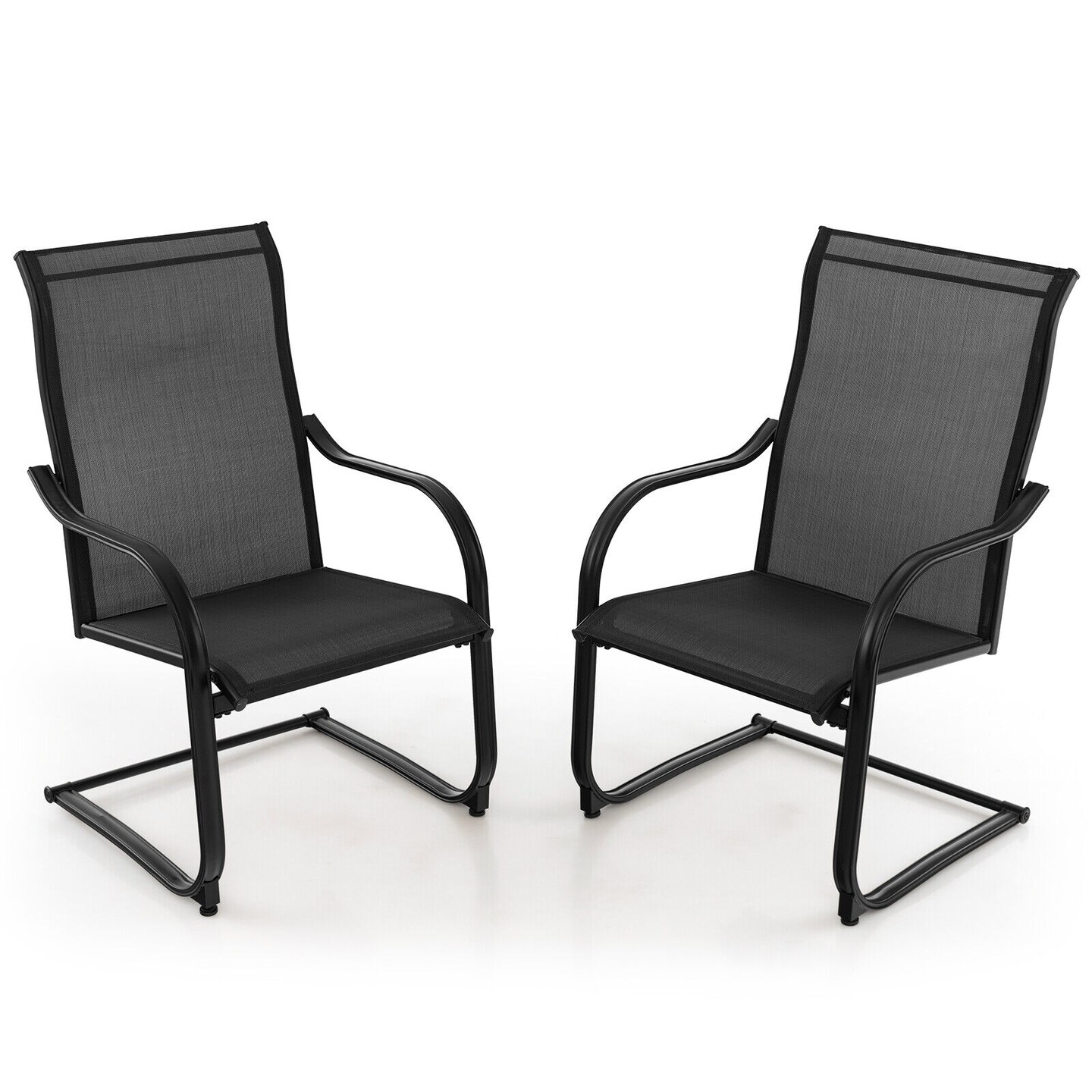 2 Pieces C-spring Motion Patio Dining Chairs With Breathable Fabric