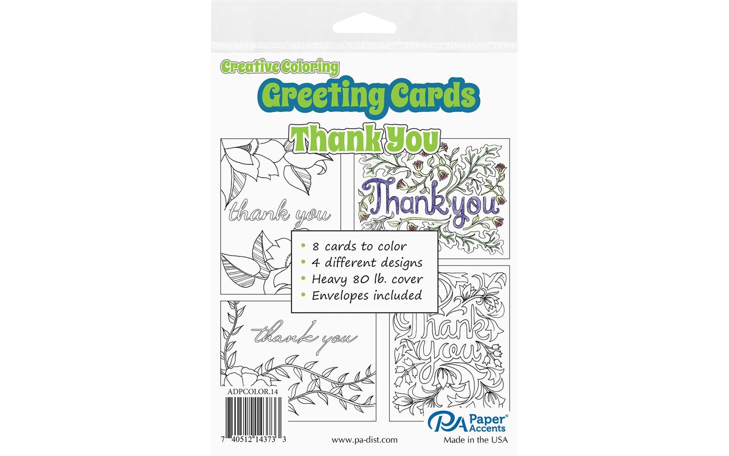 Creative Coloring Card&#x26;Env 4.25x5.5 8pc Thank You