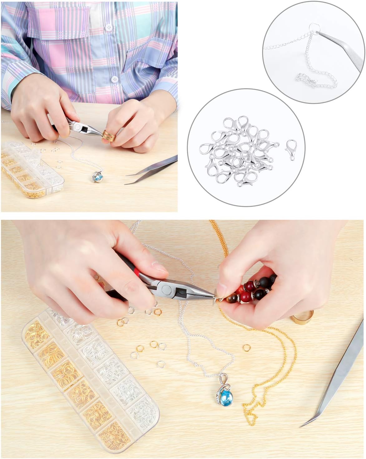 65 Feet Jewelry Chains Necklace Chains 2 mm Jewelry Making Chains with 960 Pieces Jump Rings 40 Pieces Lobster Clasps Jewelry Making Tools (Gold, Silver Total in 65 Feet)