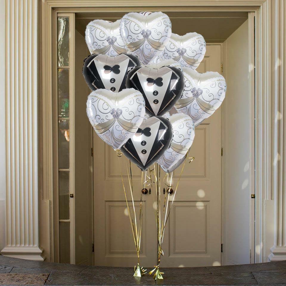 2 pcs Heart Shaped Wedding Groom Tuxedo and Bride Dress 14&#x22; Foil Balloons