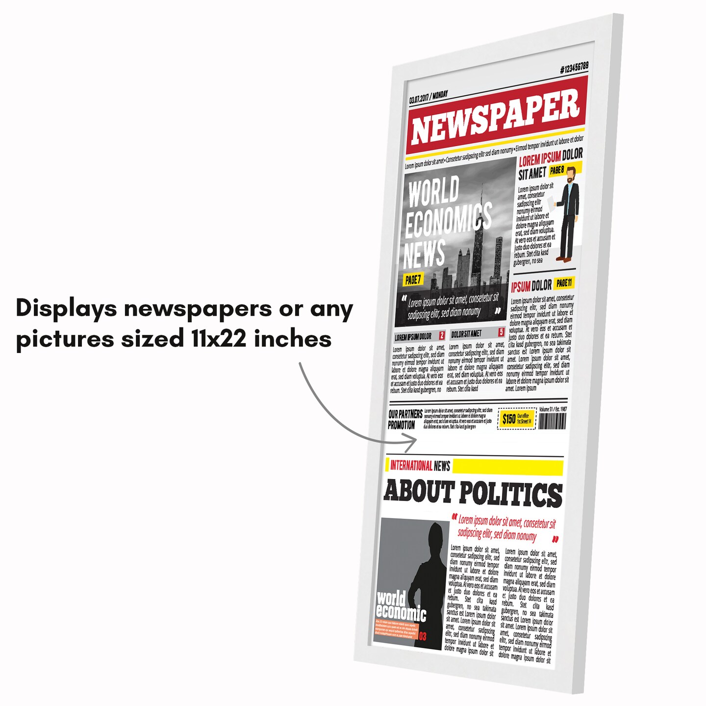 Americanflat 11x22 Newspaper Frame - Display Frame for Showcasing Newspaper Front Page - Polished Plexiglass Cover - Hanging Hardware for Horizontal or Vertical Display