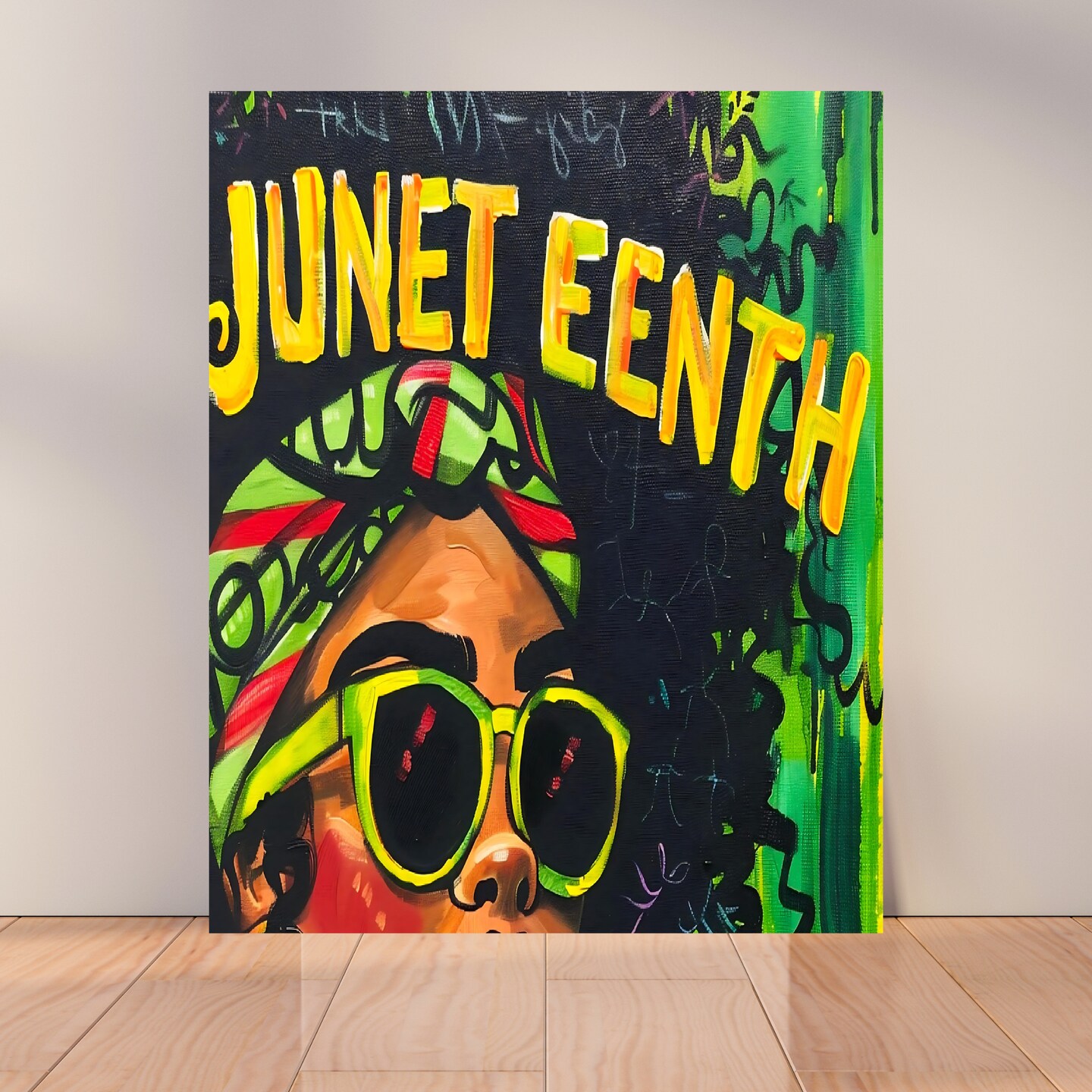 Juneteenth &#x22;Afro Shades&#x22; DIY Canvas Art Kit, Adult Beginner, Acrylic Paint Size 11x14 inch