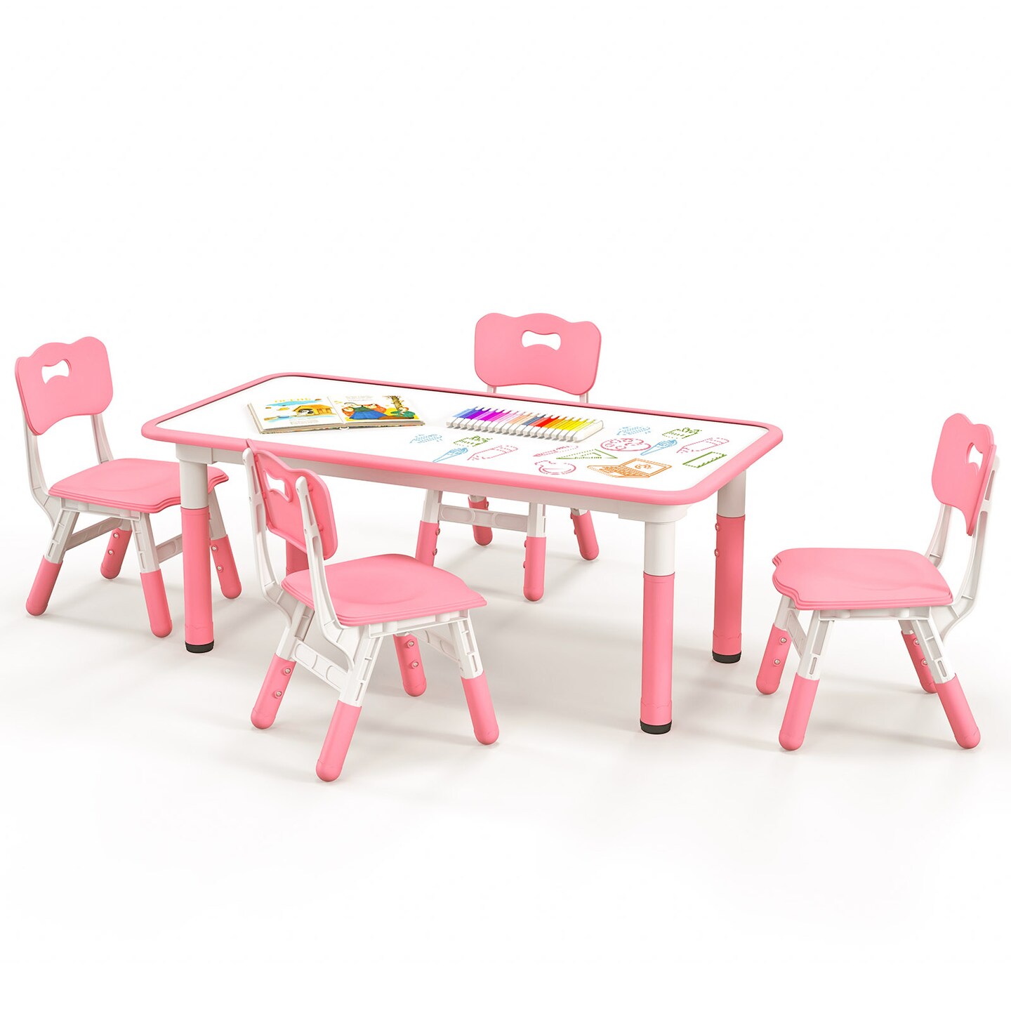 Kids Table And Chairs Set For 4 With Graffiti Desktop