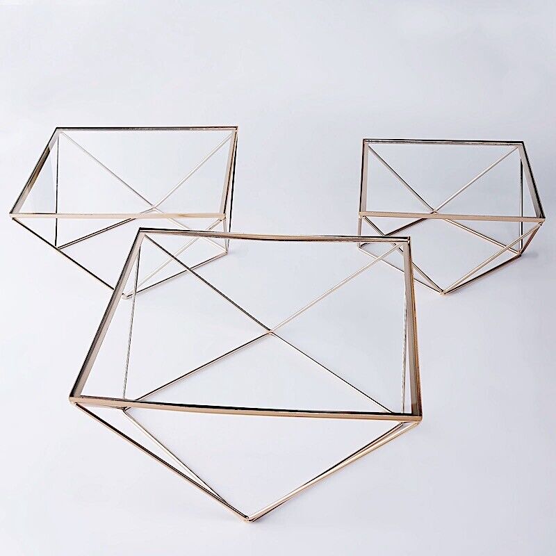 GOLD CLEAR 12&#x22; Metal Glass Geometric CAKE STAND