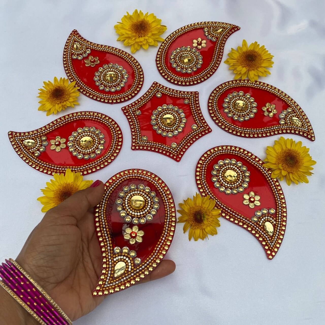 Weekly Rangoli Set Acrylic Rangoli Set Indian Traditional Handmade Reusable Paisley Design ...