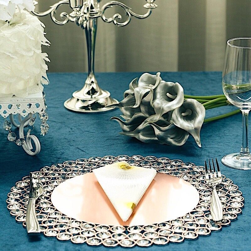 4 pcs 14-Inch Round Metal Charger Plates Crystal Beads