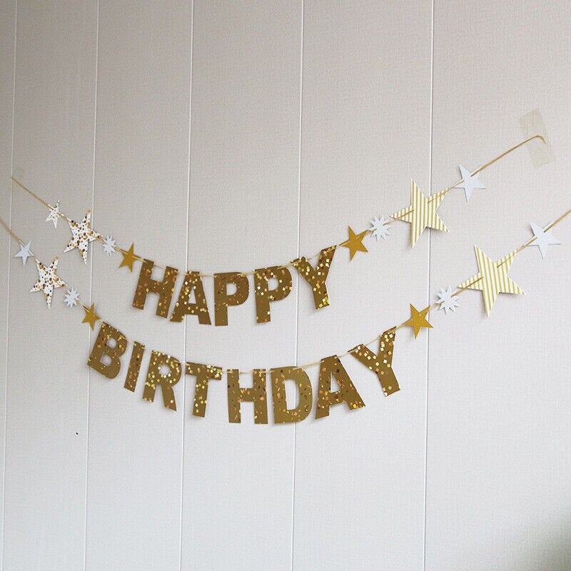Kitcheniva Paper Happy Birthday Banner Flag Letters With Stars