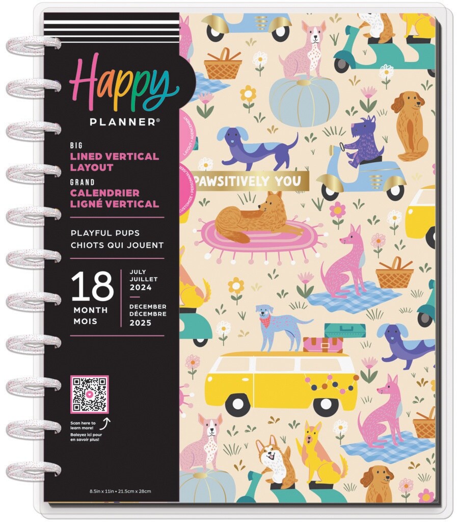Happy Planner Big 18-Month Planner-Playful Pups; July &#x27;24 - Dec &#x27;25