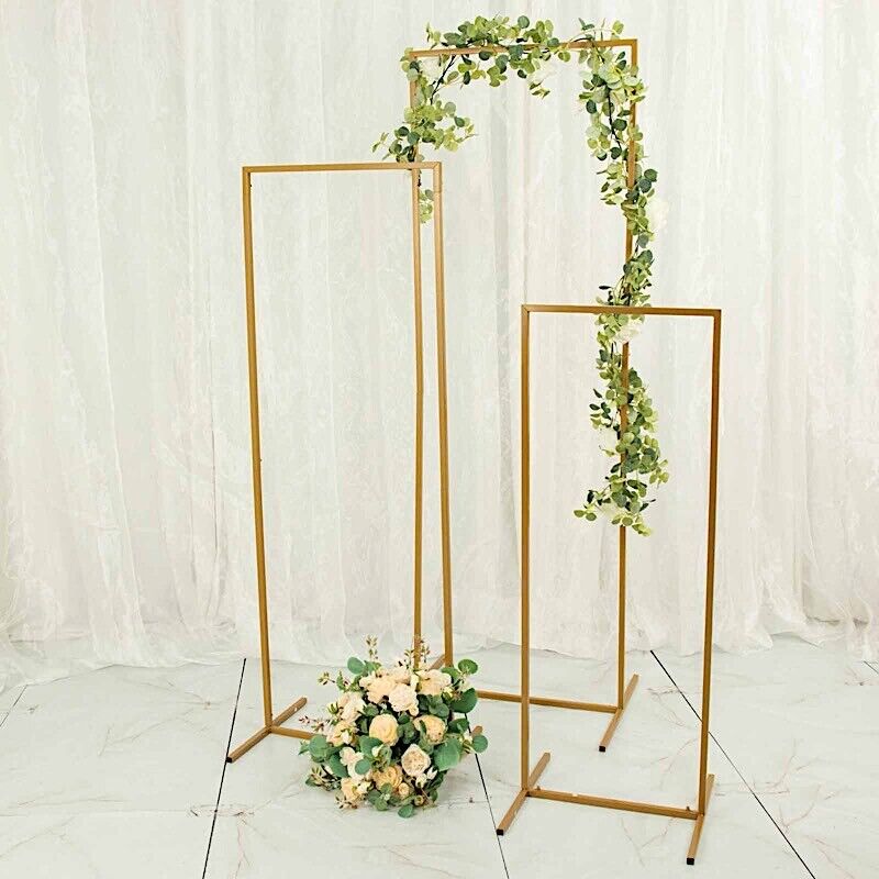 4 Gold Metal Floral Display Frame Rectangular Backdrop STAND Arch