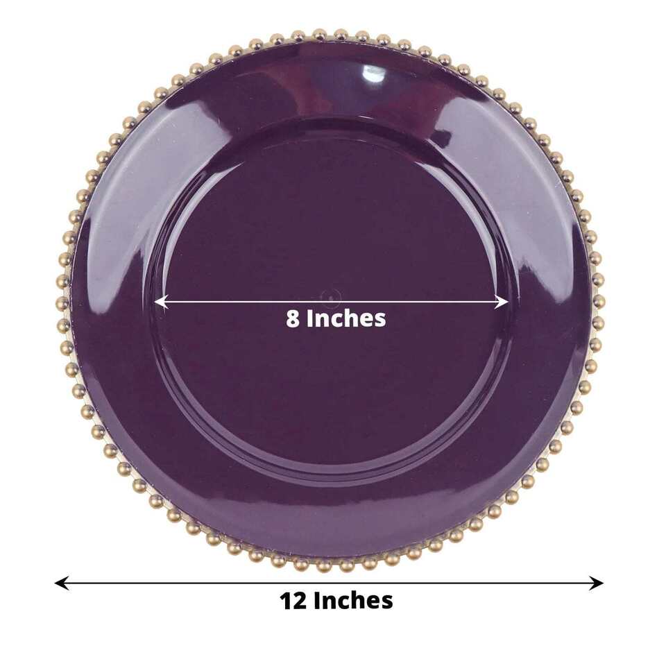 6 PURPLE GOLD 12&#x22; Round Beaded Rim Charger Plates