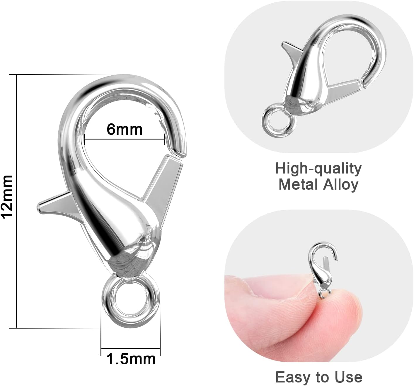 100PCS Lobster Clasps, Metal Alloy Small Lobster Claw Clasps, Lobster Clip for Handmade Necklace, Bracelet Jewelry Making Accessories Fastener Hook(12mmx6mm, Nickel)
