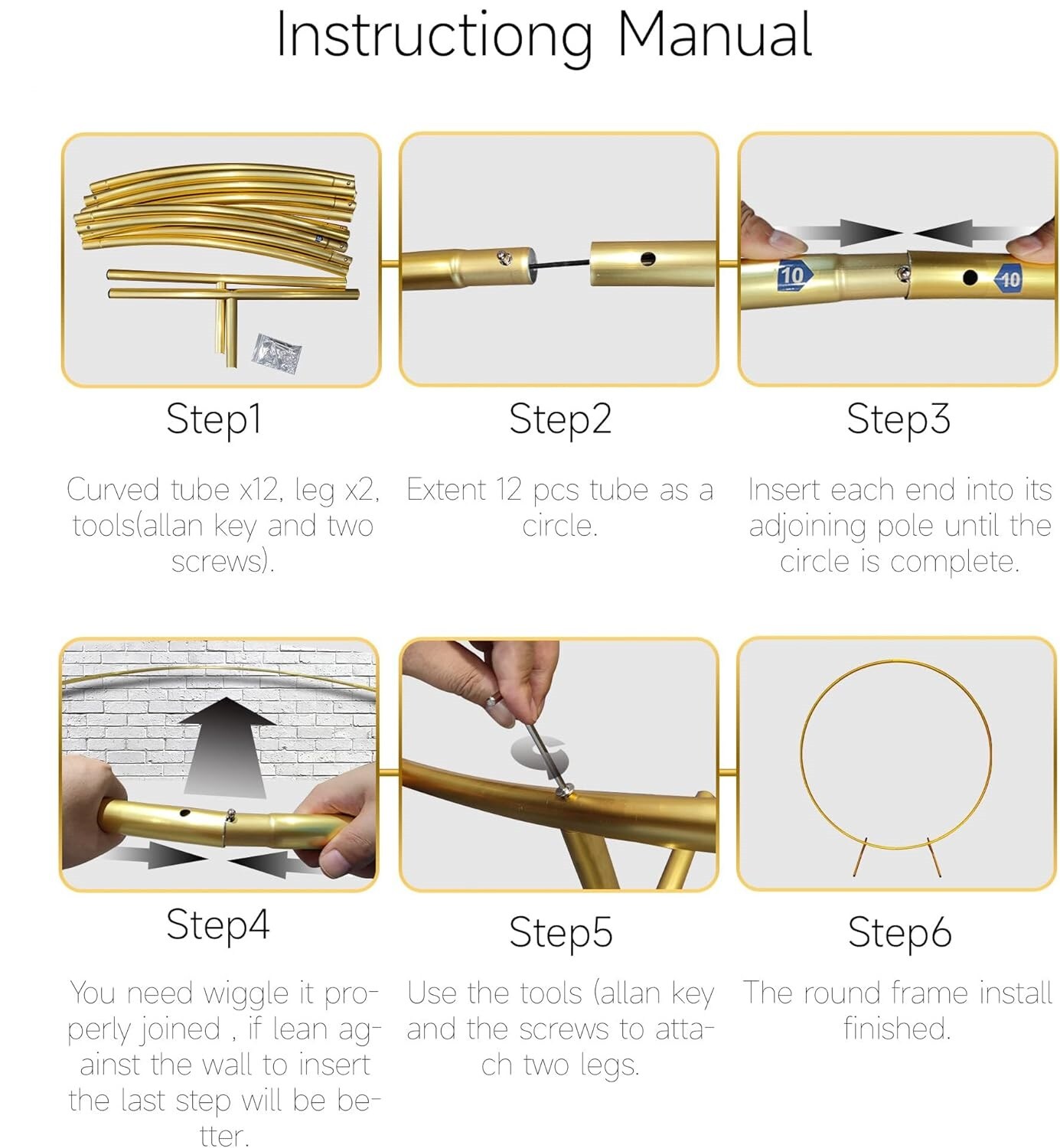 7.2Ft Round Backdrop Stand Circle Balloon Arch Frame Kit for Wedding Flower Ring Party Background Decoration (Aluminum/Gold)