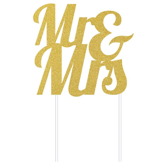 Gold Glitter Mr &#x26; Mrs Cake Topper