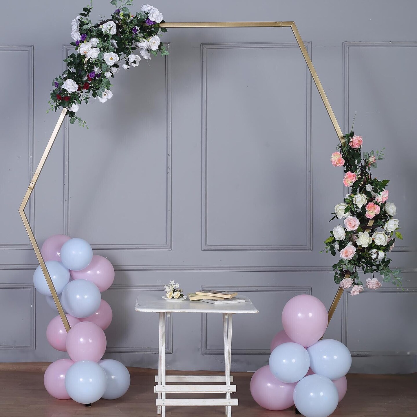 8 feet Gold Metal Hexagon Backdrop Stand Wedding Arch Party Decorations