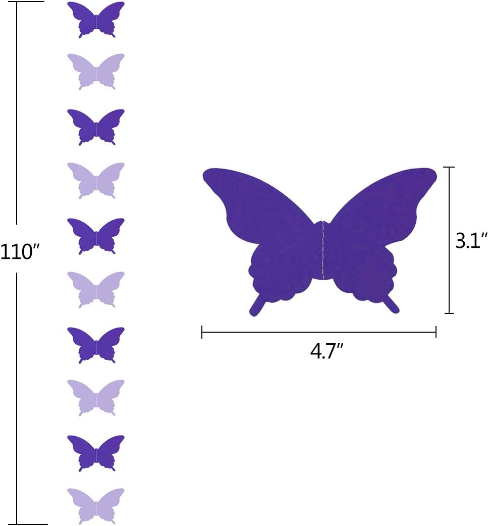 Butterfly Hanging Garland 3D Paper Bunting Banner Party Decorations Wedding Baby Shower Home Decor Purple 4 Pack, 110 inch Long Each