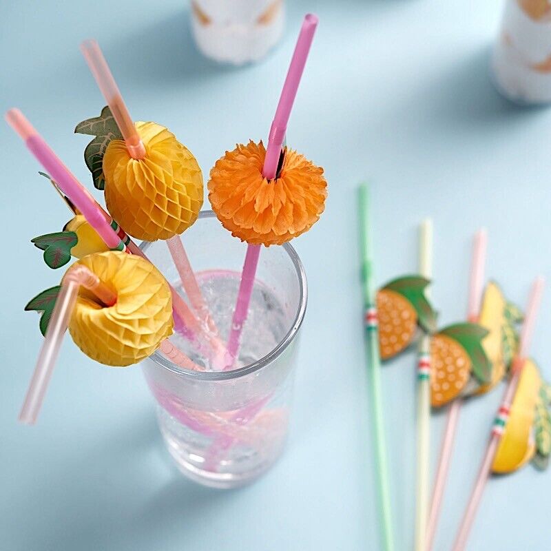 50 Assorted Mini Tropical Fruit Plastic DRINKING STRAWS