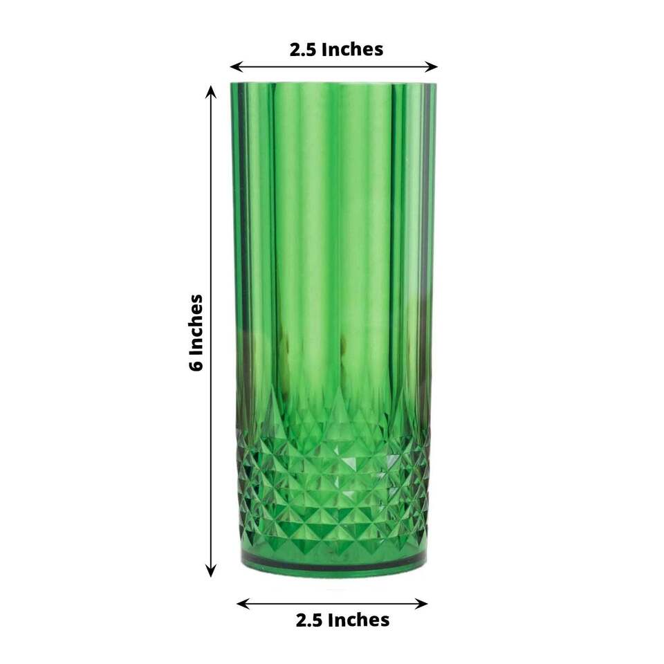 6 HUNTER GREEN 14 oz Crystal Plastic DRINKING GLASSES