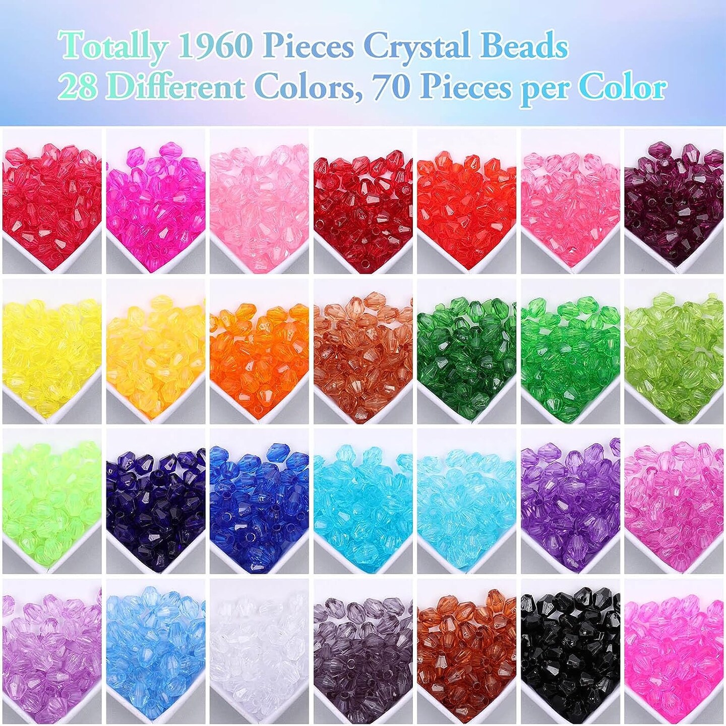 1960Pcs Crystal Beads for Jewelry Making, Small Crystal Acrylic Beads Faceted Jewelry Beads Bicone Gem Beads Jewel for Jewelry Making