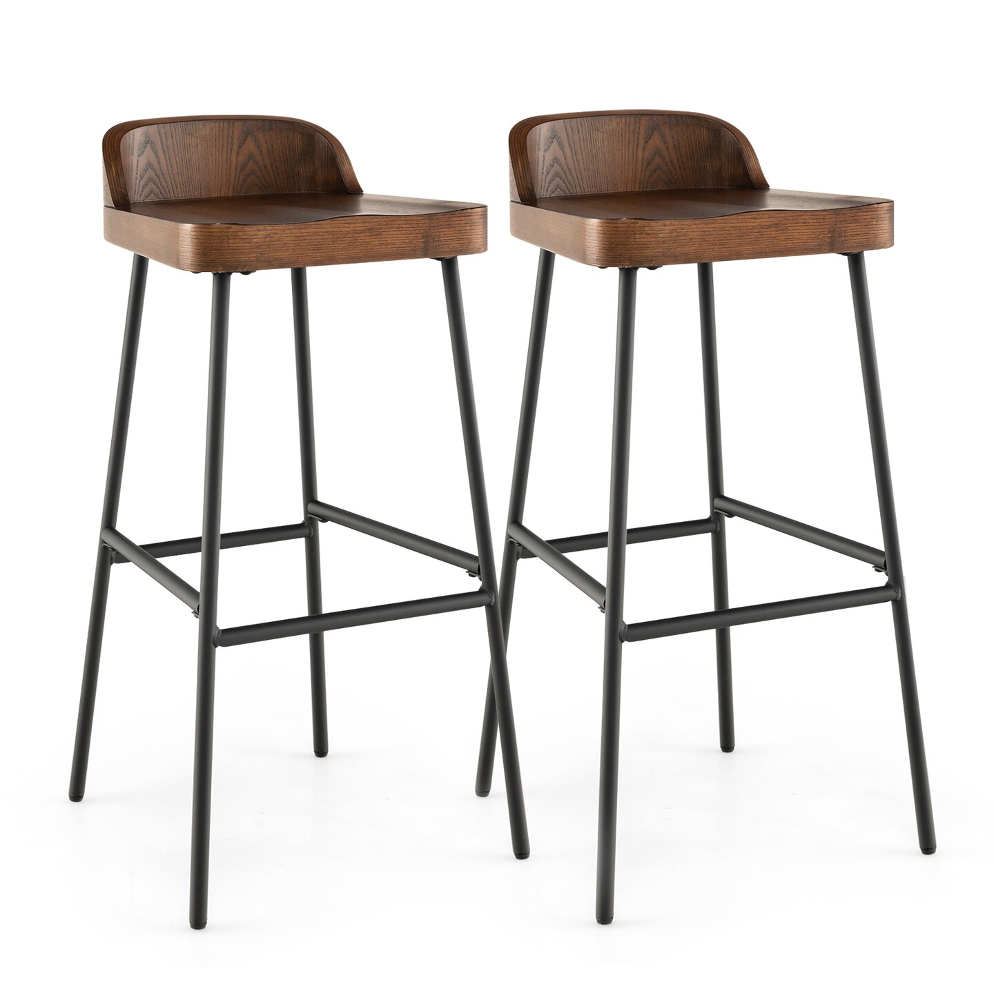 Set Of 1/2 29 Inch Industrial Bar Stools With Low Back And Footrests-set Of 2