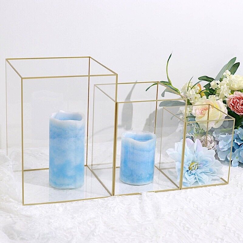 3 Gold Clear Acrylic Metal Frame CANDLE HOLDERS