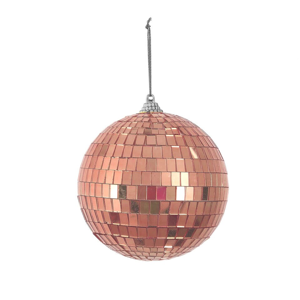 4 Rose Gold 4&#x22; wide Glass Mirror Disco Balls Ornaments