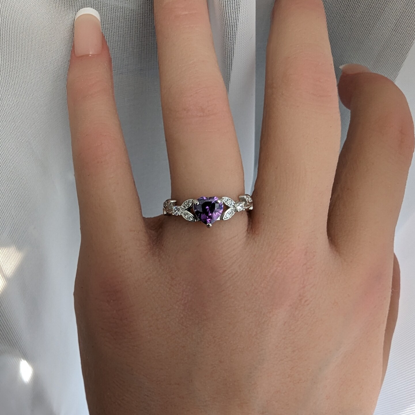 Lab Created Amethyst Gemstone with Zircion, 925 Sterling Silver Ring White Rodium, wedding ring, personalized gift, christmas gift ring 2024