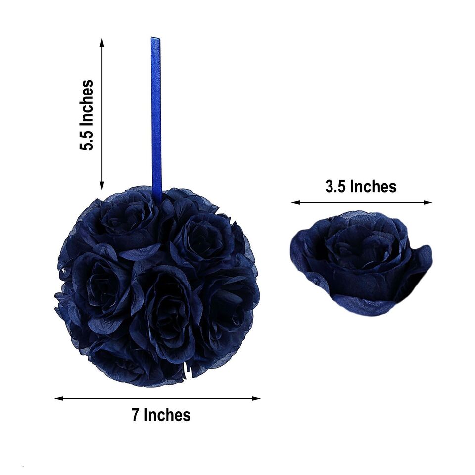 2 NAVY BLUE 7&#x22; Silk Roses Flowers Kissing Balls