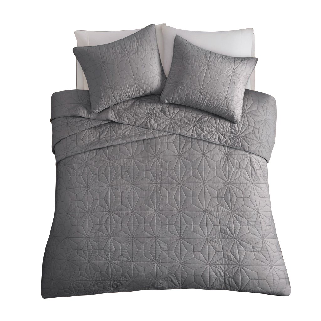 Gracie Mills Nymeria 3-Piece Cotton Quilt Set King Gray Grace-12039