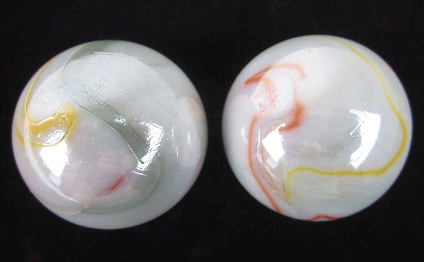 2 mammoth 1 5/8&#x22; COCKATOO White Red Marbles Glass 42mm large Swirl