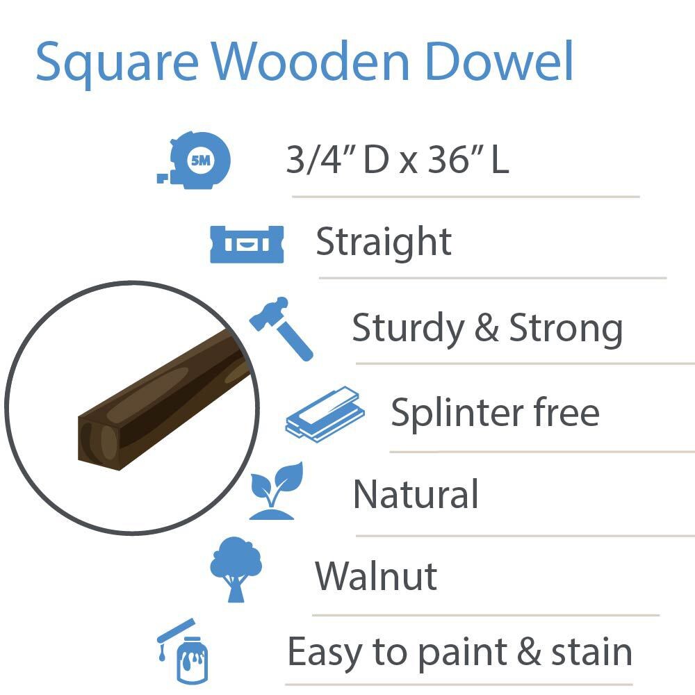 Walnut Wood Square Dowel Rods 3/4&#x22; Thick, for Crafts/Woodworking|Woodpeckers