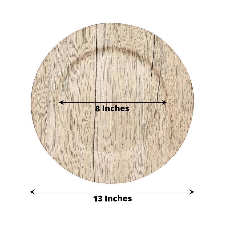 NATURAL 6 Round 13&#x22; Rustic Faux Wood Plastic CHARGER PLATES
