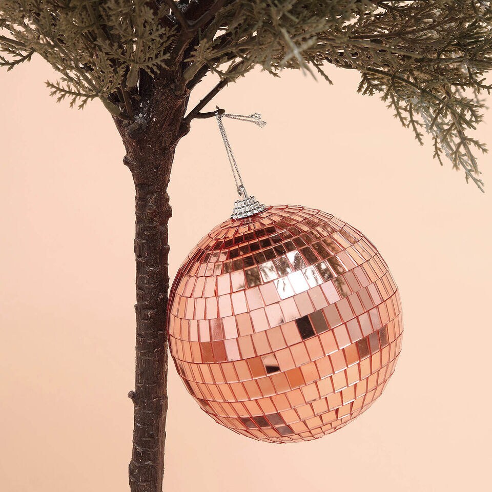 4 Rose Gold 4&#x22; wide Glass Mirror Disco Balls Ornaments