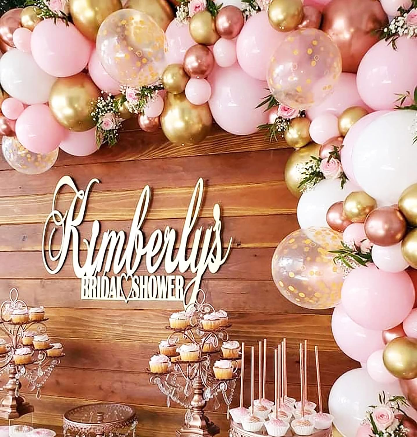 Rose Gold Pink White Balloon Garland Arch 160PCS with Confetti Balloons Baby Shower Mother&#x27;s Day Princess Birthday Engagement Bridal Shower Party Decoration (Pink White Rose Gold)