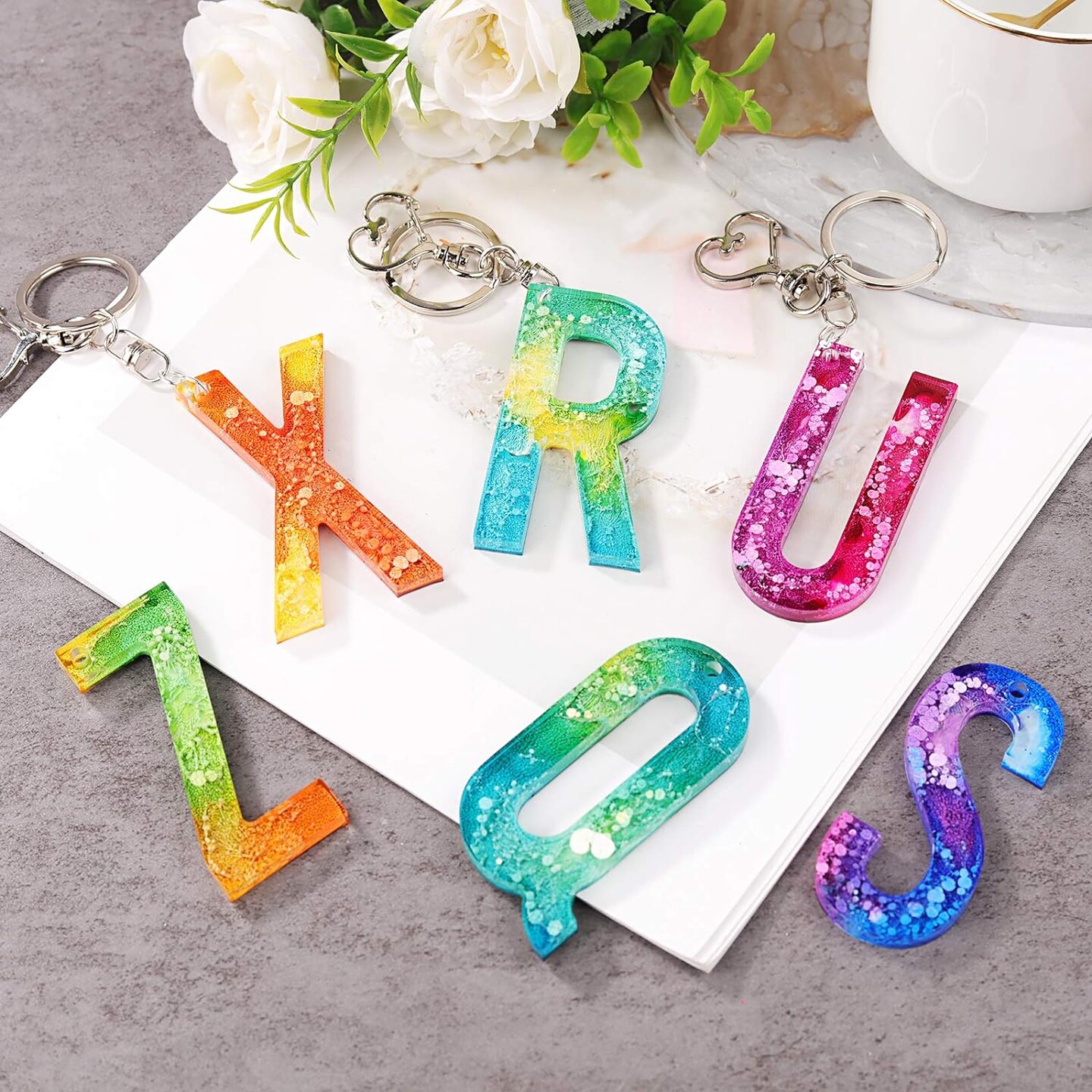 Alphabet Keychain Molds with Hole, Large Alphabet Resin Silicone Molds for Epoxy, Resin Letter Molds for Keychain Jewelry Pendant Making