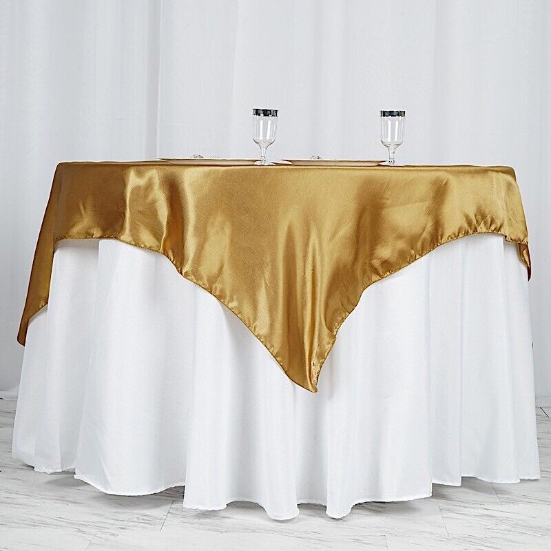 Gold 60x60&#x22; SATIN SQUARE TABLE OVERLAY Wedding Party Catering Supplies