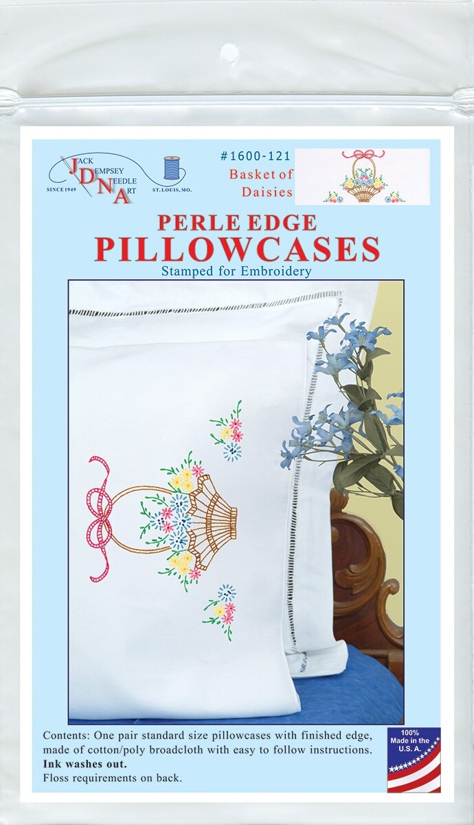 Jack Dempsey Stamped Pillowcases W/White Perle Edge 2/Pkg-Basket Of Daisies