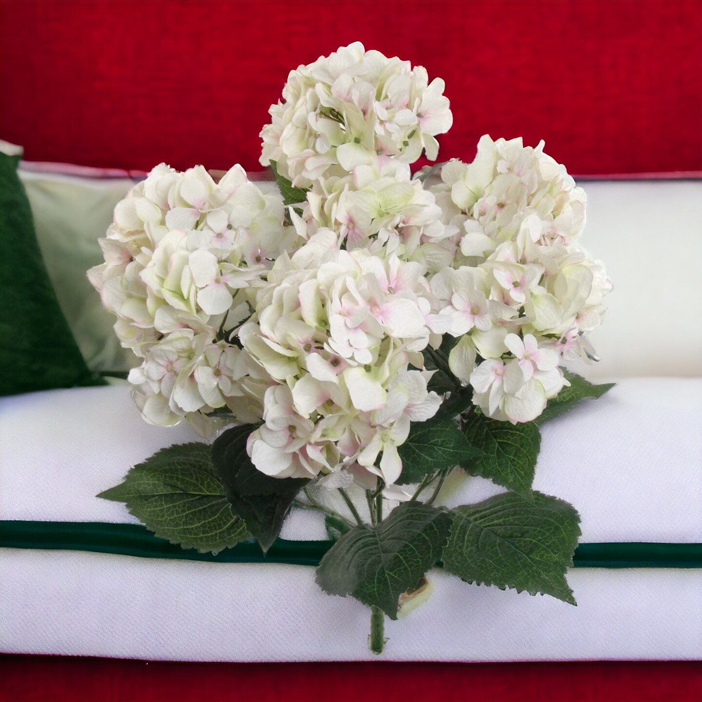 20" Hydrangea Bush - 7 Silk Flowers with Lifelike Leaves, Artificial Greenery, Perfect for Home, Office & Wedding Décor - Spring & Year-Round Accent, Floral Home by Artificial Flowers