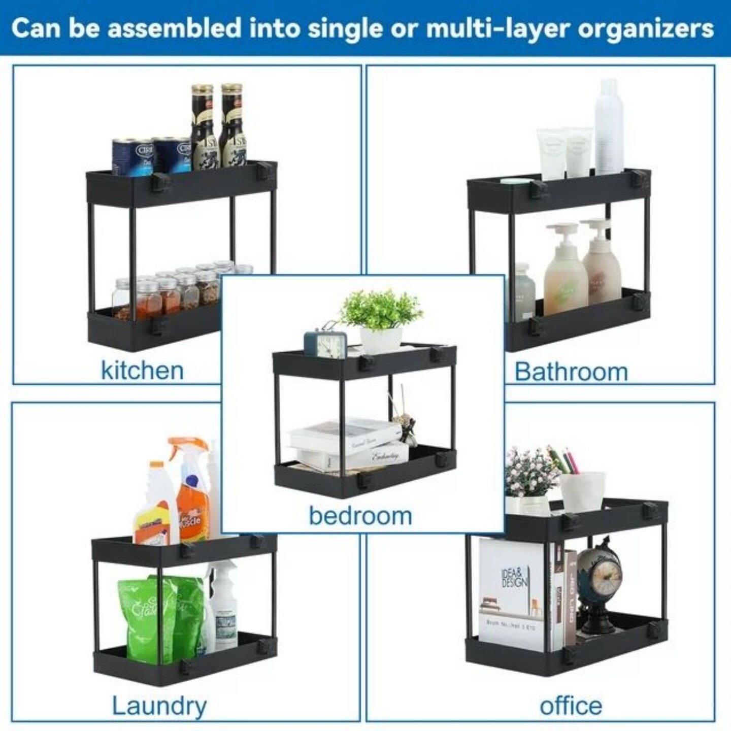 2 Pack 3 Tier Slim Storage Kitchen Cart