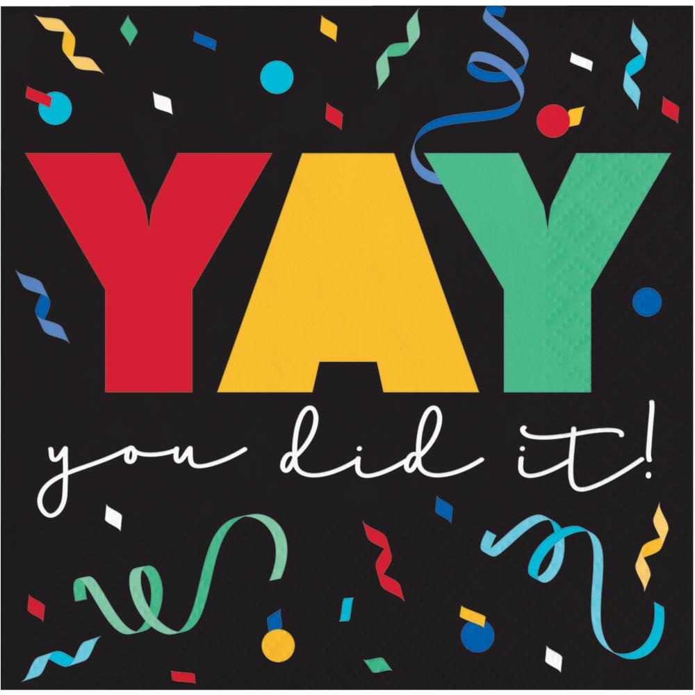 Grad Cap Toss 2 Ply &#x22;Yay&#x22; Beverage Napkin (16/Pkg)