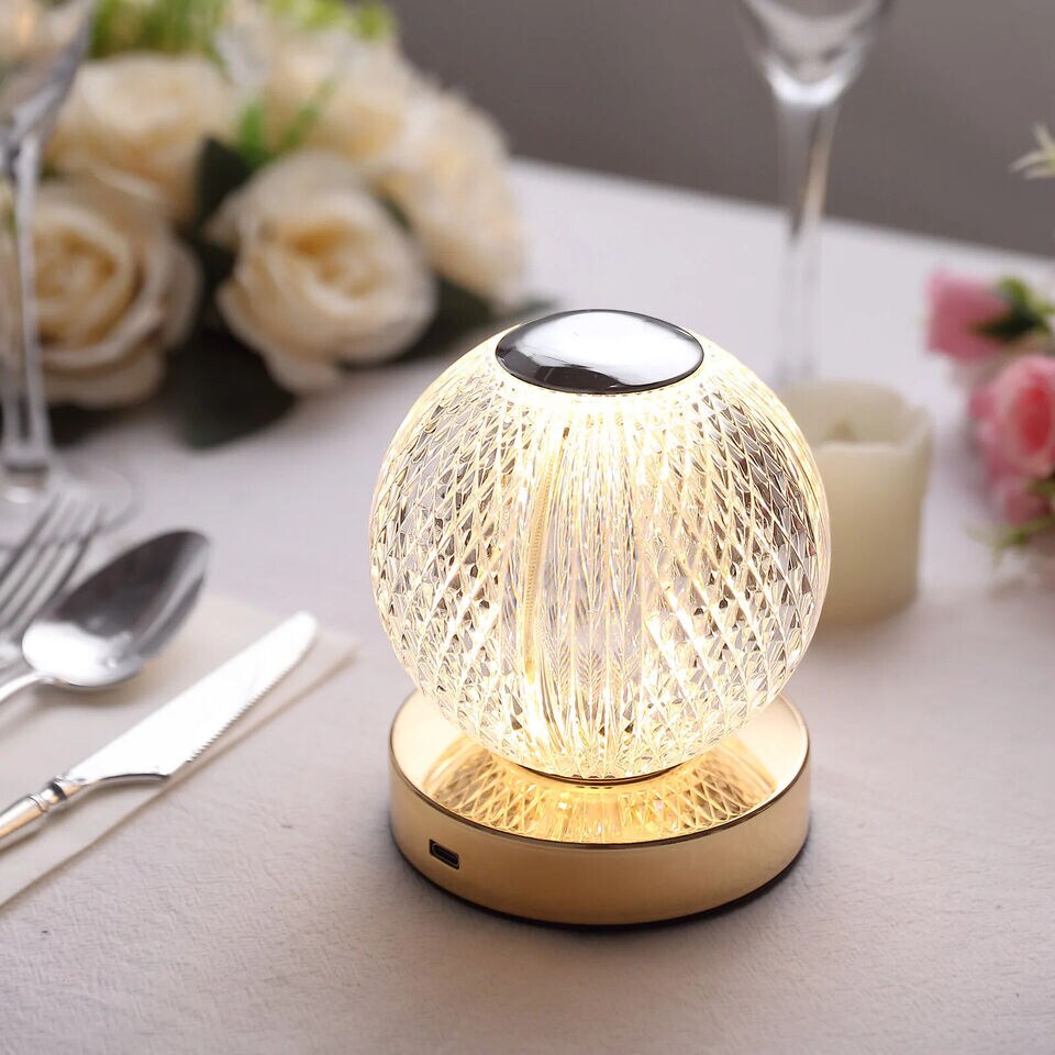 Clear 5 in Acrylic Crystal Ball TABLE LAMP USB Rechargeable LED Light
