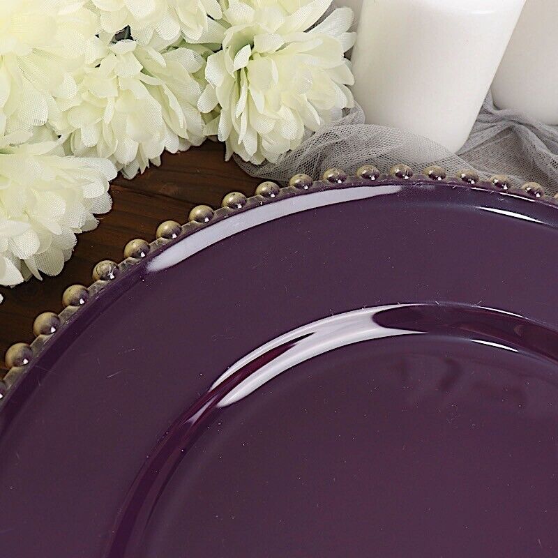 6 PURPLE GOLD 12&#x22; Round Beaded Rim Charger Plates